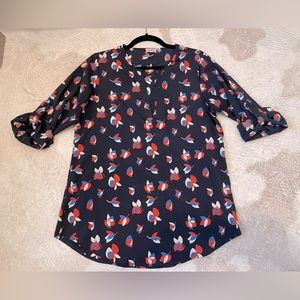 Pixley flowy roll up sleeve novelty print blouse